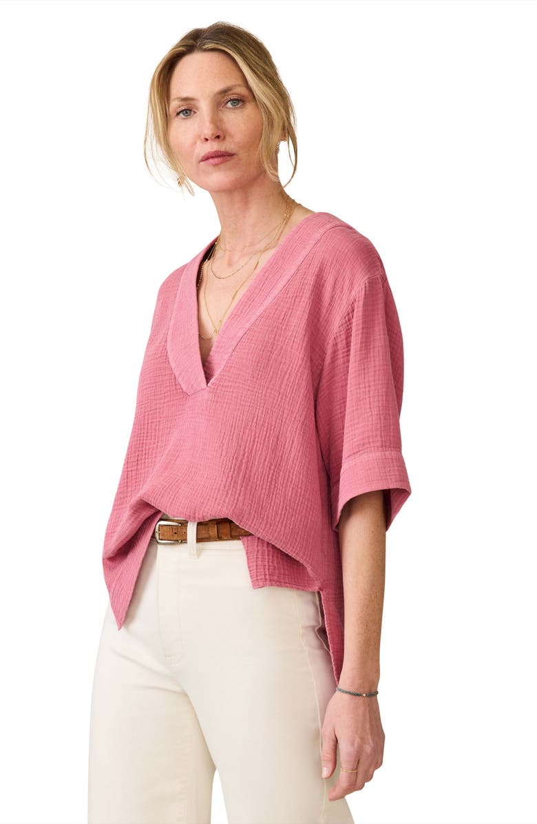 Faherty Dune Organic Cotton Gauze Popover Top, Alternate, color, Heather Rose