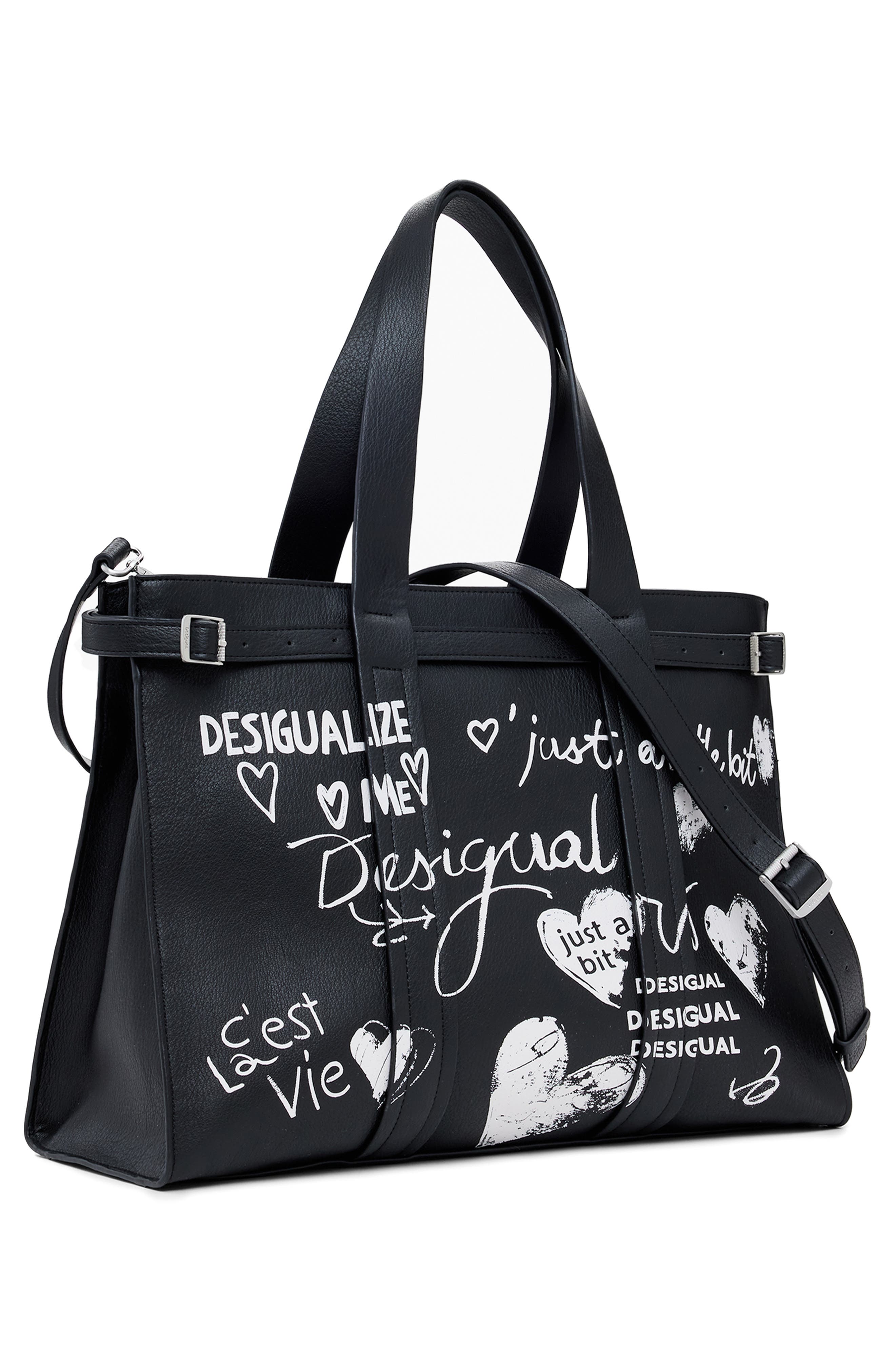 Desigual Faux Leather Tote, Alternate, color, Black