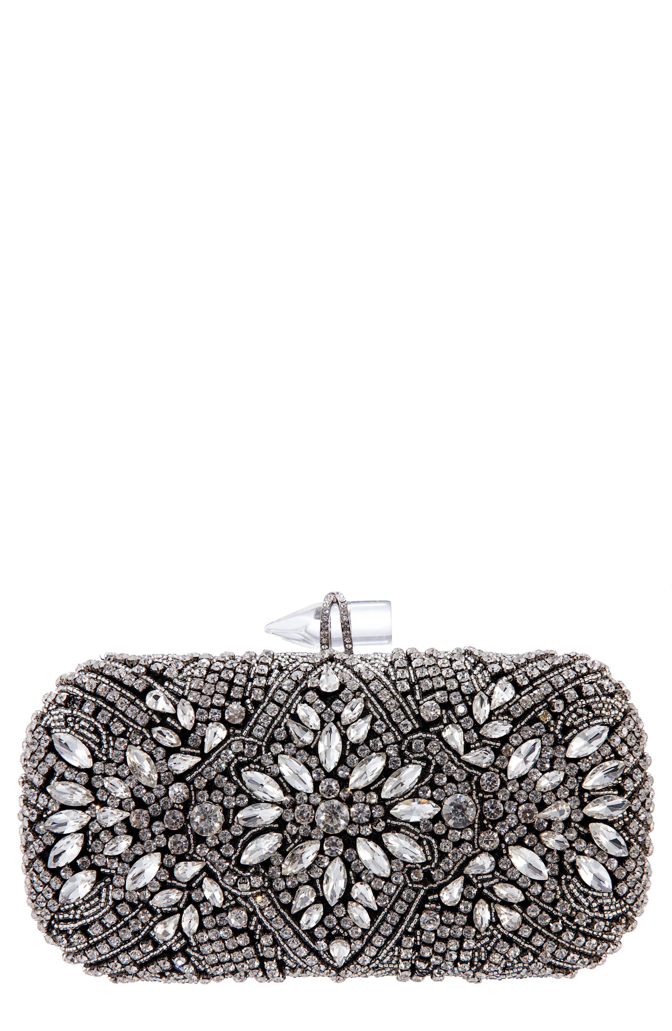Nina Gelsey Crystal Embellished Minaudière, Main, color, Black-White