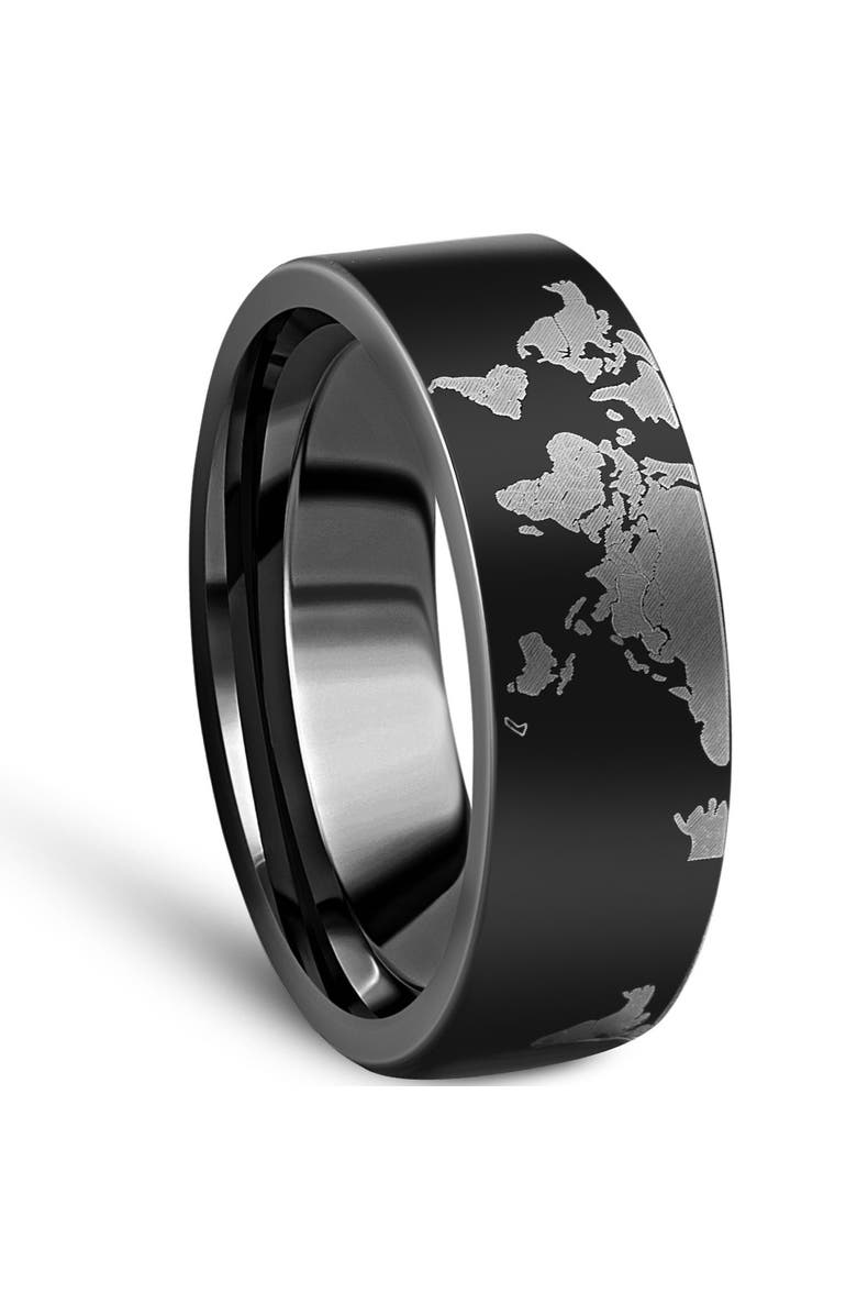 Bliss Diamond Men's Black Tungsten Lasered World 8mm Flat Ring Wedding Band, Alternate, color, 