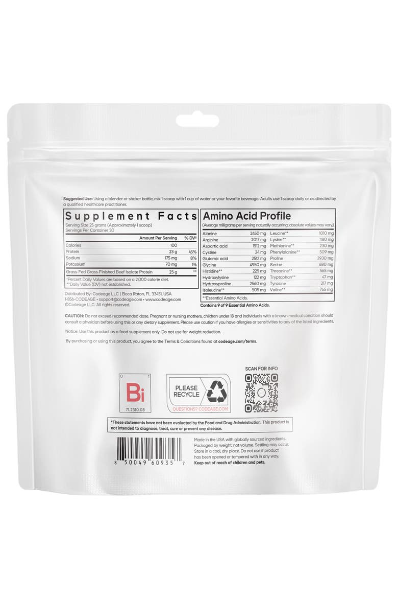 Grass-Fed Beef Isolate Protein Powder Supplement, Alternate, color, White