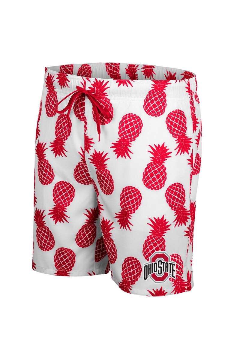 COLOSSEUM Men's Colosseum White/Scarlet Ohio State Buckeyes Pineapple Swim Shorts, Alternate, color,