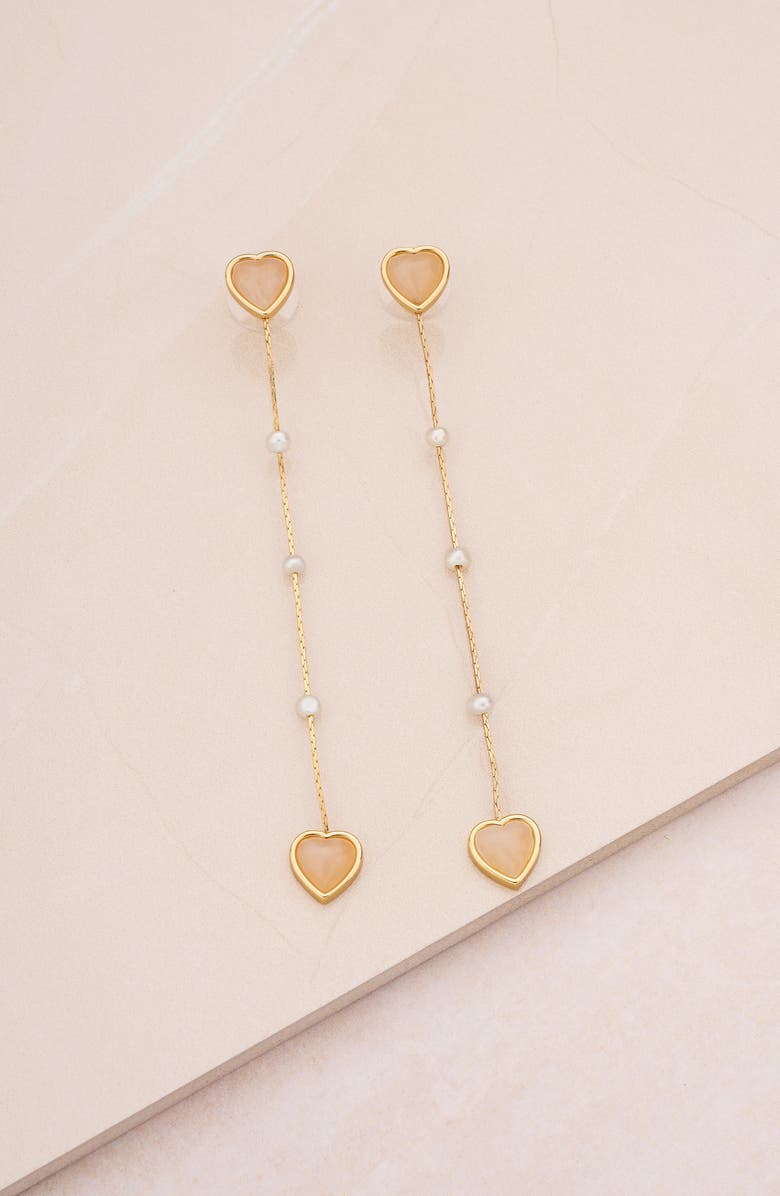 Ettika Quartz Heart & Freshwater Pearl Linear Drop Earrings, Alternate, color,