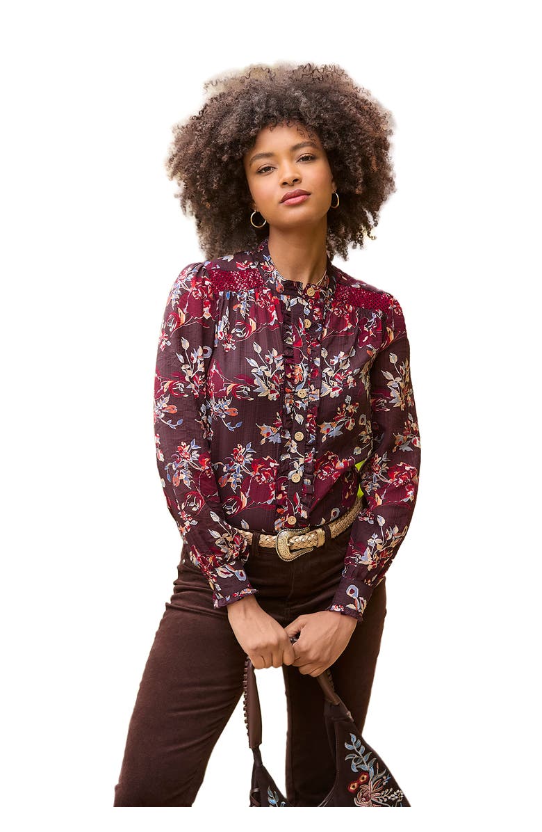 Joe Browns Sheer Button Front Blouse, Main, color, Mulberry Garden