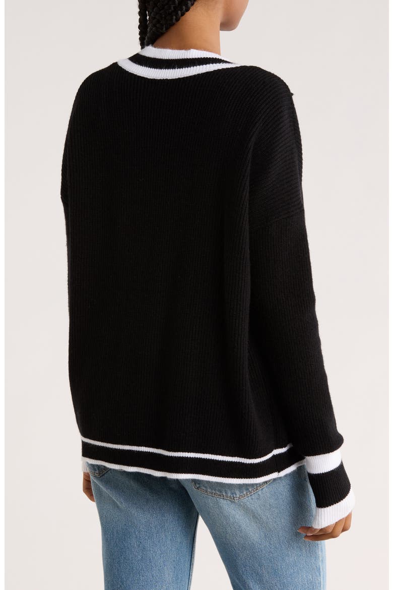 Two-Tone Cardigan, Alternate, color, BLACK/ WHITE