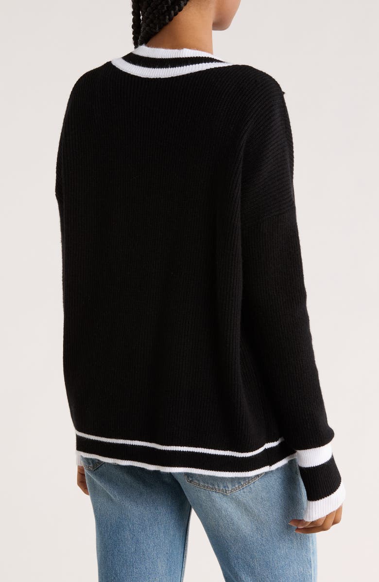 Vigoss Two-Tone Cardigan, Alternate, color, Black/ White