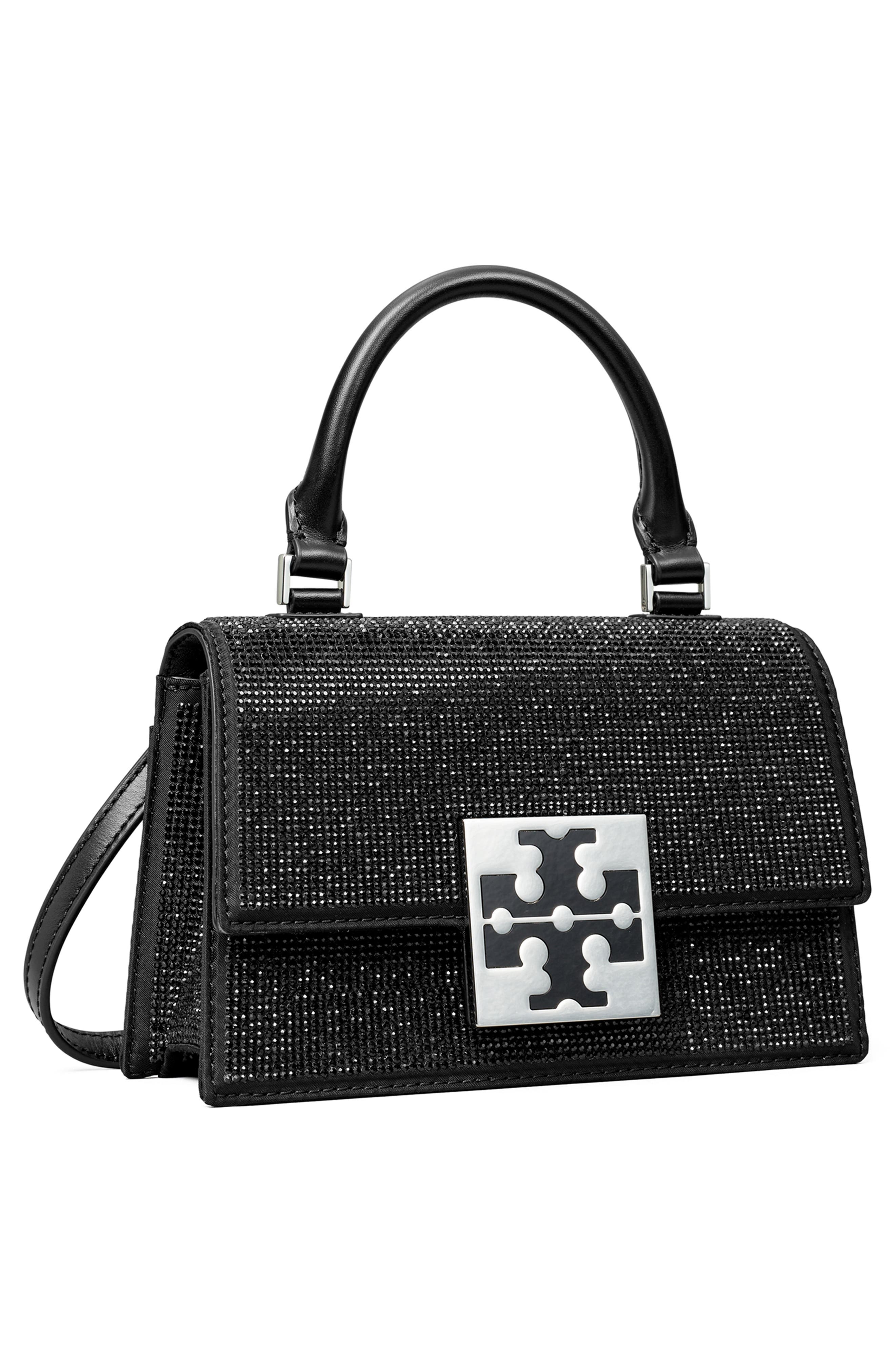 Tory Burch Mini Trend Embellished Recycled Nylon Top Handle Bag, Alternate, color, 