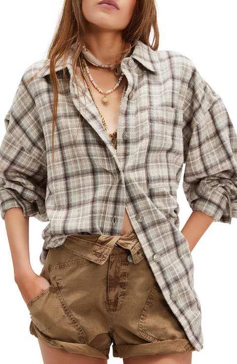 Ashley Oversize Plaid Cotton Button-Up Shirt