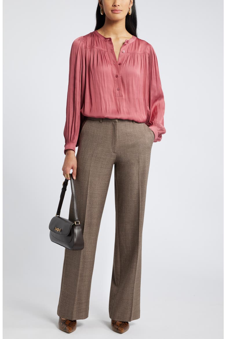Textured Straight Leg Trousers, Alternate, color, BROWN MELANGE