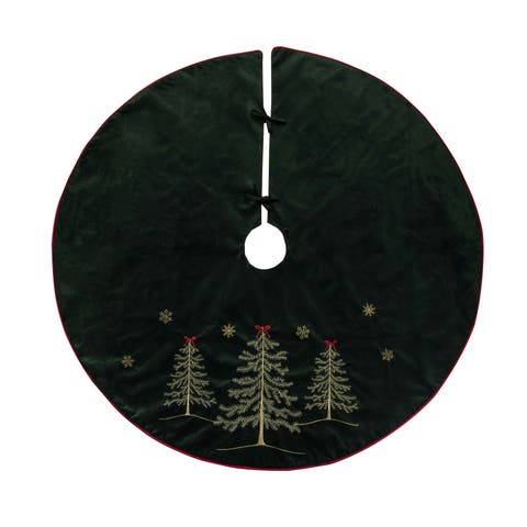 Red Bow Pine Forest 100% Polyester Christmas Tree Skirt 54"