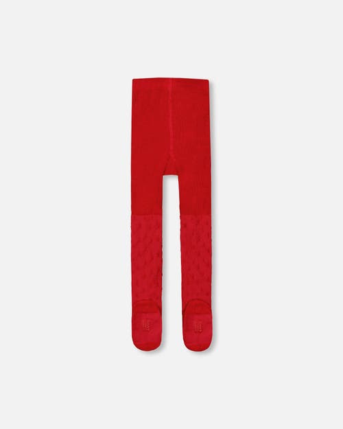 Deux Par Deux Knit Tights With Tone-on-tone Star In Red