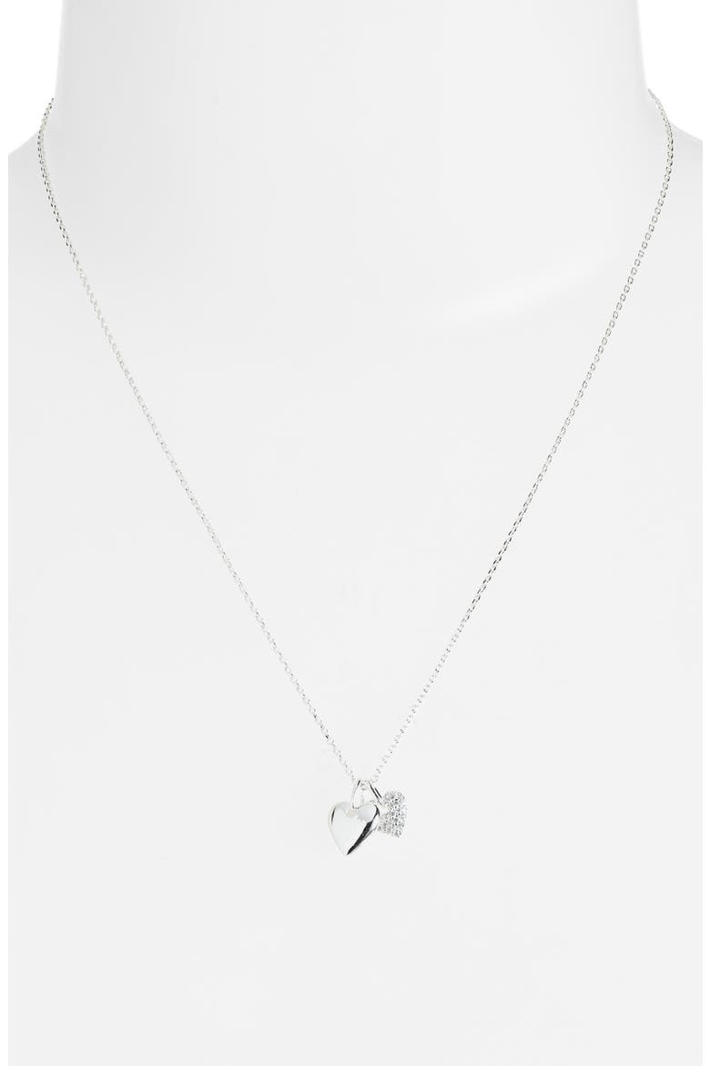 Double Heart Charm Necklace, Alternate, color, SILVER
