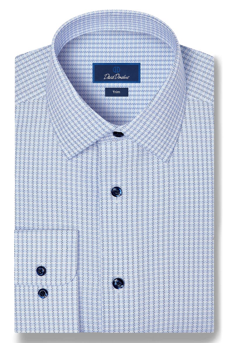 Trim Fit Textured Check Dress Shirt, Main, color, WHITE/ BLUE