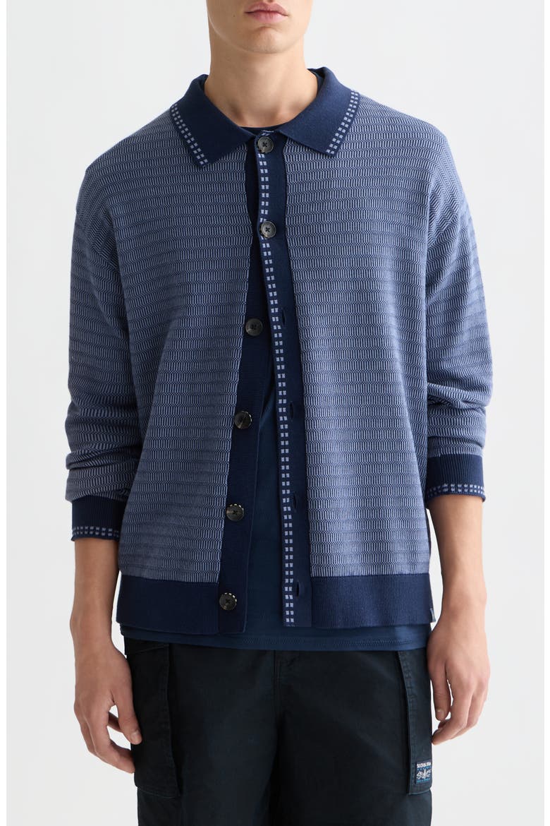 Jacquard Cotton Polo Cardigan, Main, color, PAGEANT BLUE
