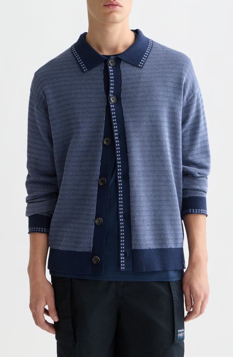Jacquard Cotton Polo Cardigan