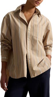 Polo Ralph Lauren Oversize Fit Stripe Cotton Button-Up Shirt