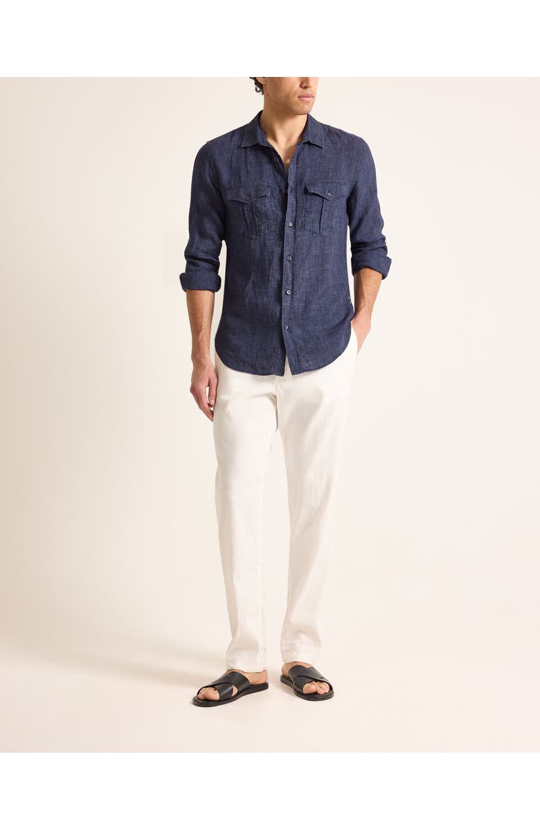 Orlebar Brown Colburn Lino Tailored Fit Linen Shirt with Chest Pockets, Main, color, Night Iris