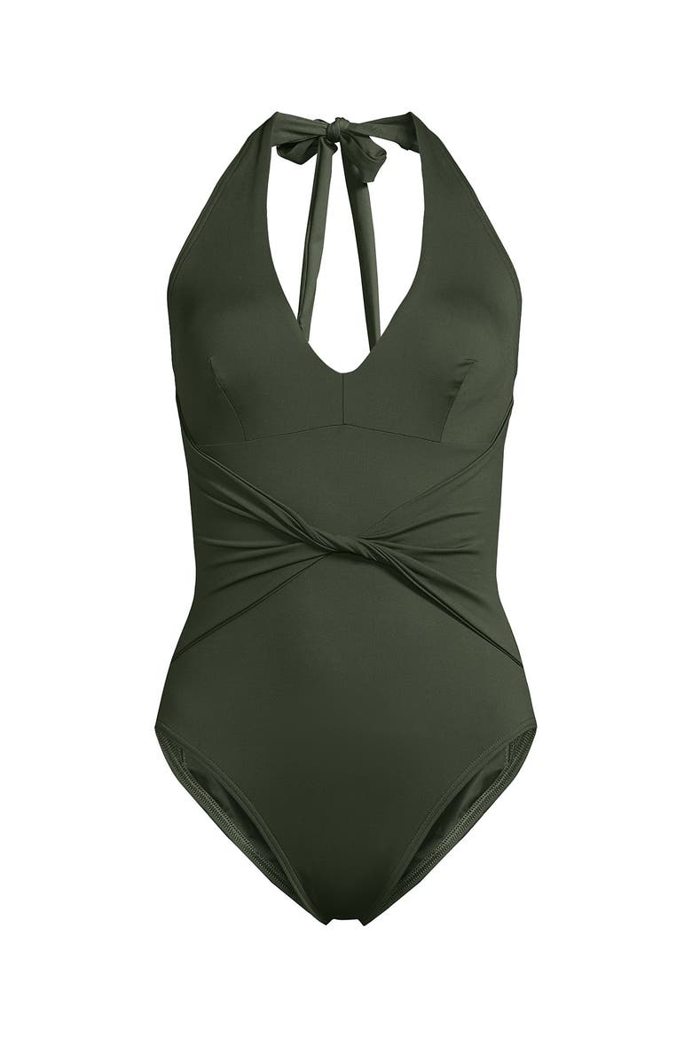Sculpting Suit Plunge Halter High Leg One Piece Swimsuit, Alternate, color, Rich Olive Green