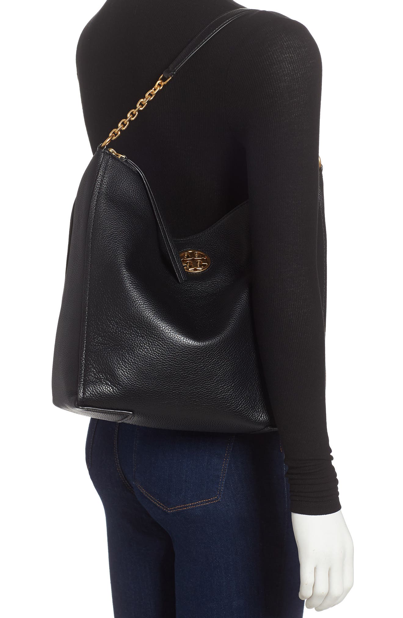 Tory Burch Carson Top Handle Leather Hobo Bag, Alternate, color, 
