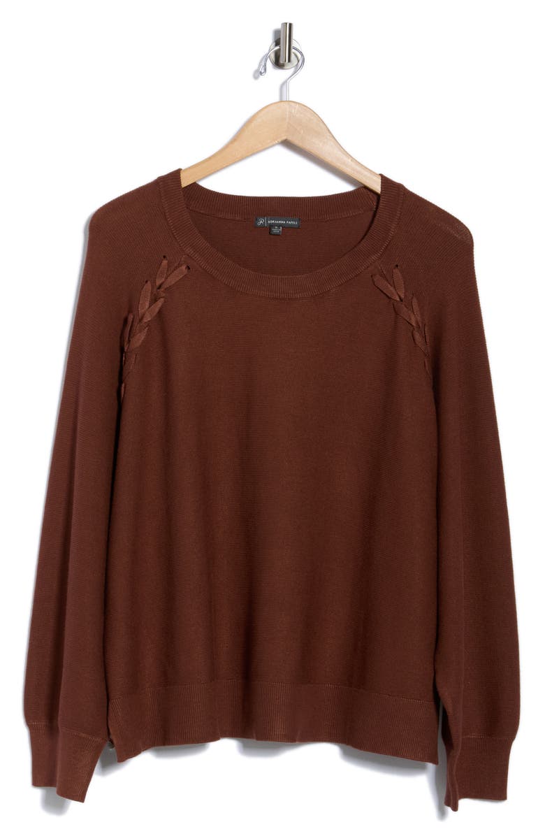 Adrianna Papell Dolman Lace-Up Sweater, Alternate, color, Cognac