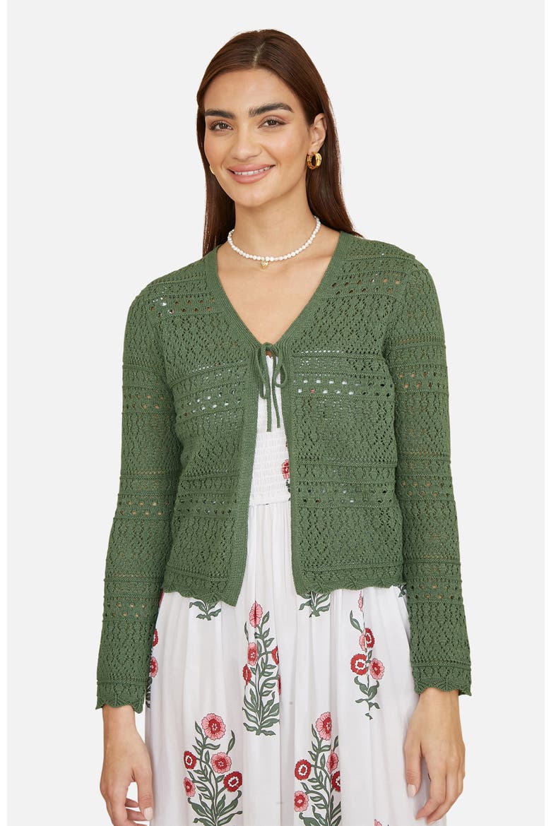 Crochet Tie Front Cardigan, Main, color, Green