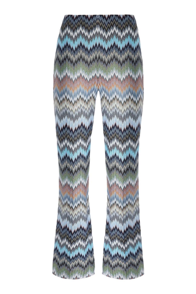 Flared Trousers In Viscose Chevron Snake Motif, Alternate, color, Multicoloured