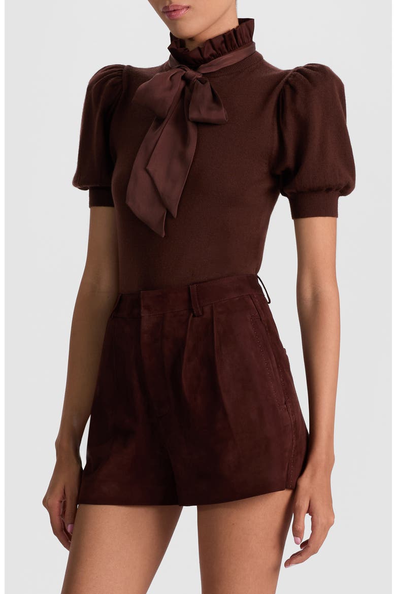 Chase Ruffle Tie Neck Stretch Wool Sweater, Alternate, color, DARK CHOCOLATE