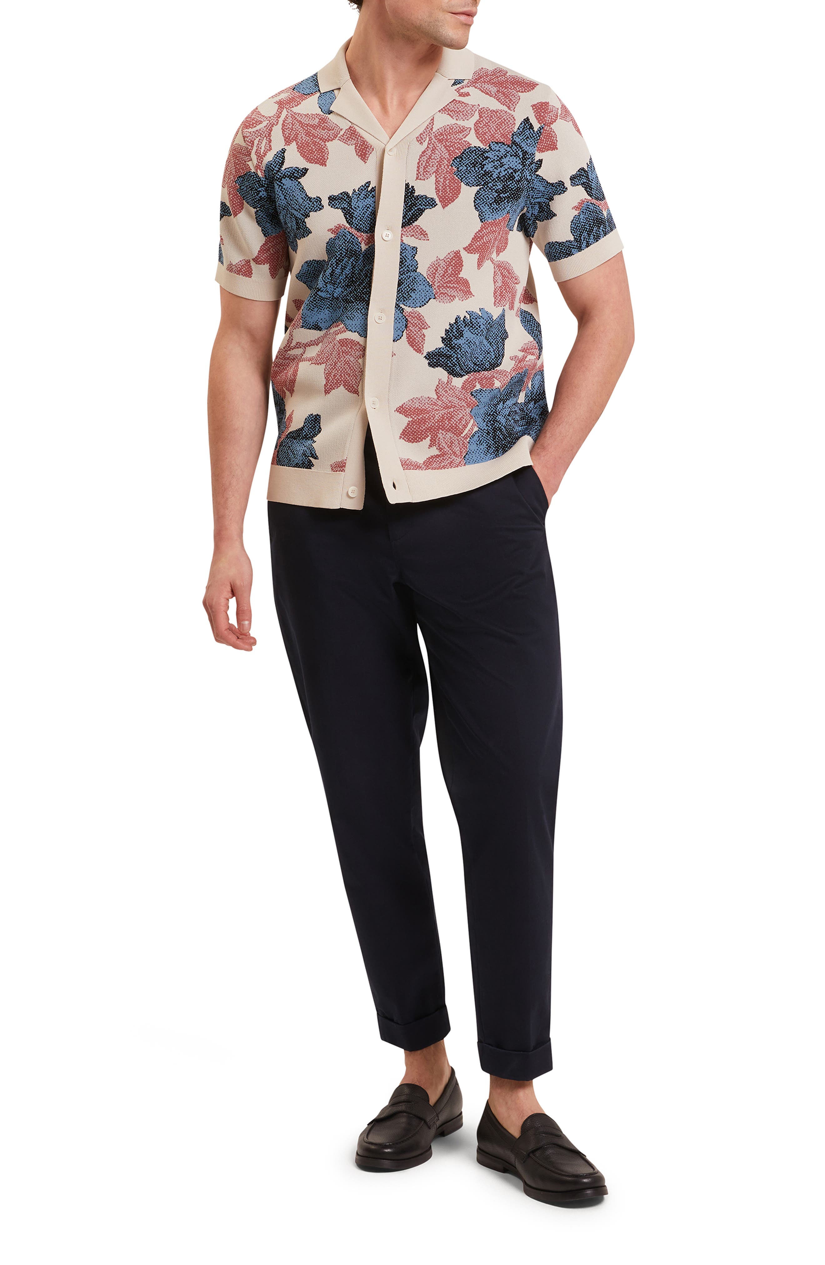 Ashqara Floral Knit Button-Up Shirt