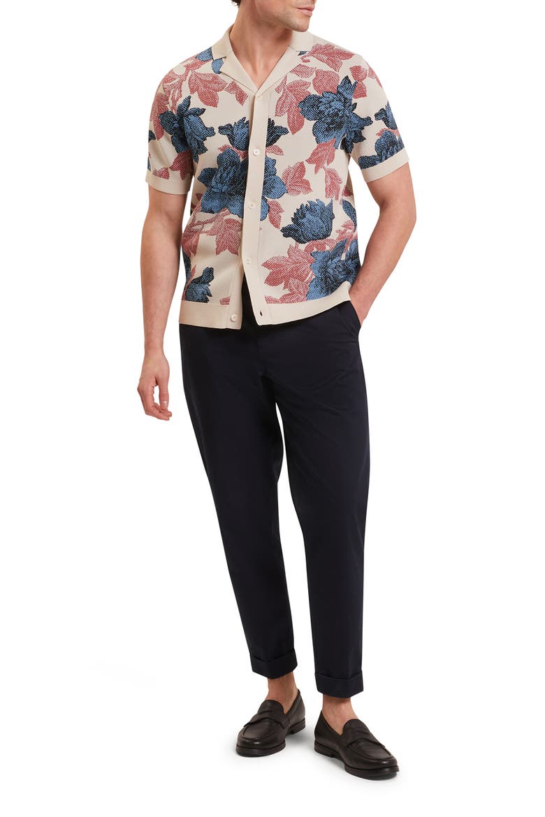 Ashqara Floral Knit Button-Up Shirt, Main, color, BEIGE