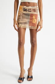 Jean Paul Gaultier Newspaper Print Mesh Miniskirt