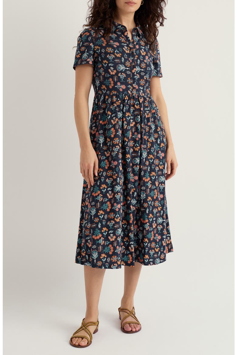 Mainland Floral Print Midi Shirtdress, Main, color, APOTHECARY PLANTS INKWELL