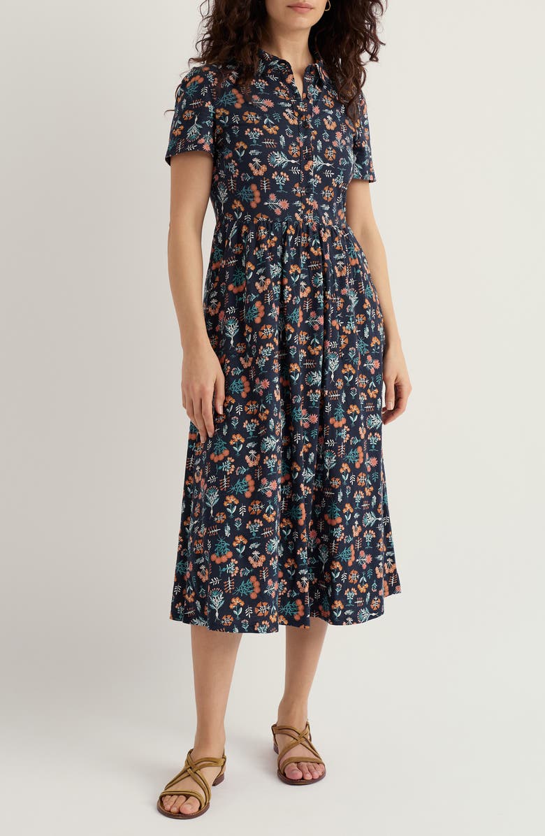 Seasalt Cornwall Mainland Floral Print Midi Shirtdress, Main, color, Apothecary Plants Inkwell