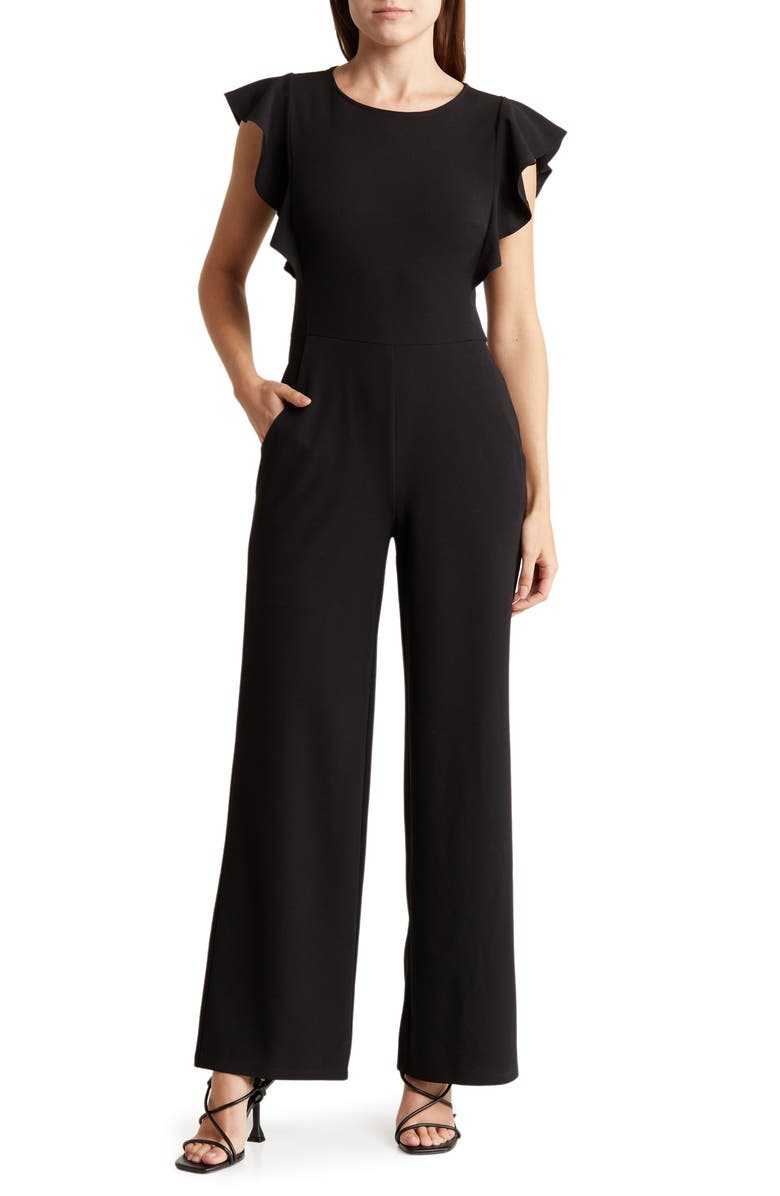 bebe Ruffle Scuba Jumpsuit, Main, color,