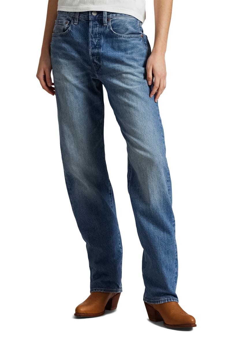 High Waist Relaxed Straight Leg Jeans, Main, color, LEBEC WASH
