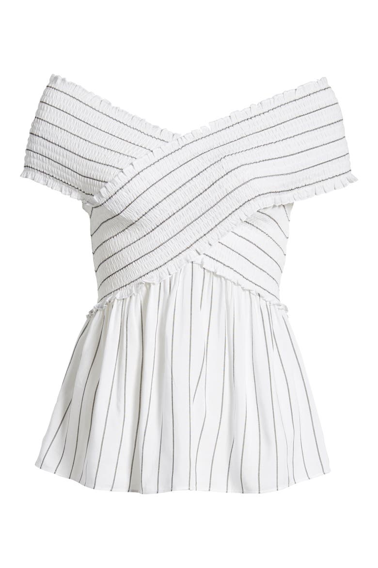 Stripe Off the Shoulder Top, Alternate, color, WHITE/ BLACK