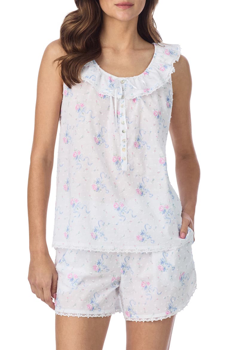 Swiss Dot Cotton Shortie Pajamas, Main, color, PINK BOUQUET