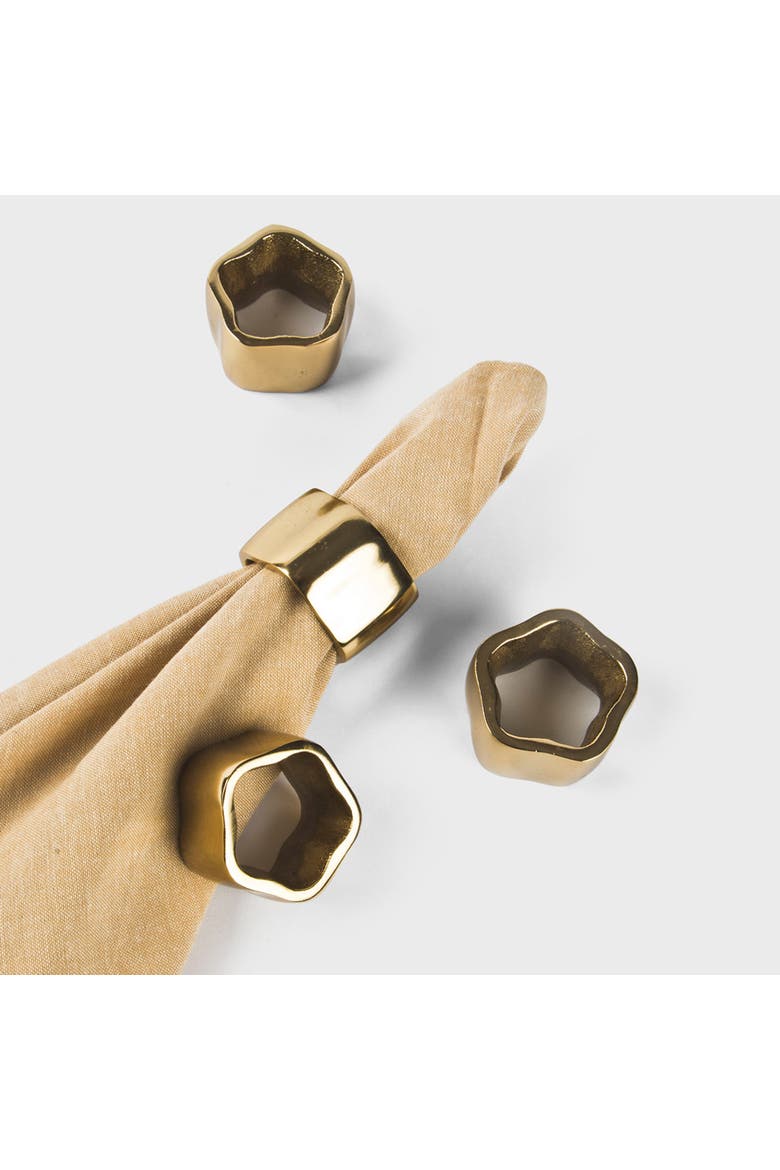 Gold Sculpted Handcrafted Napkin Ring Gift Box Set, Alternate, color, Gold