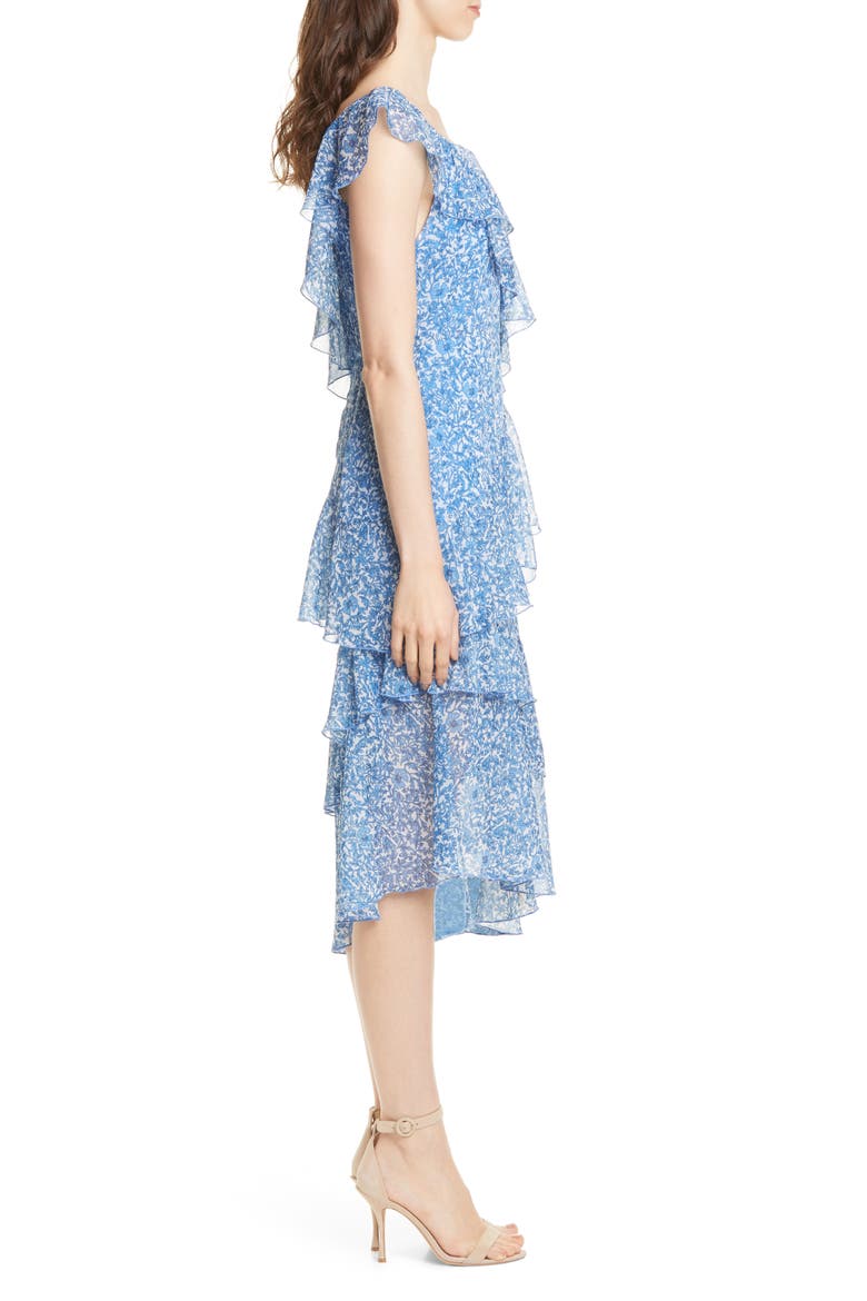 Olympia Asymmetrical Ruffle Dress, Alternate, color, HEPATICA WHITE/ CORNFLOWER