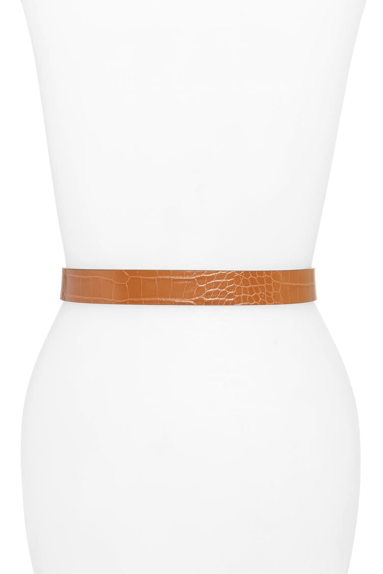 Croc Embossed Faux Leather Belt, Alternate, color, TAN DALE