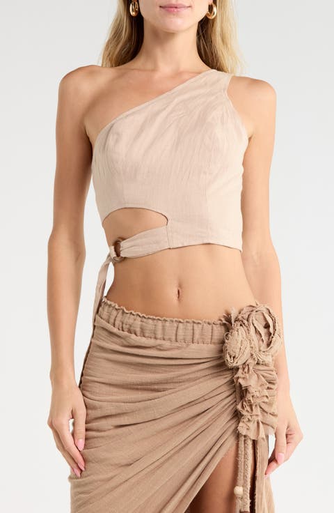 Gaia One-Shoulder Linen Crop Top
