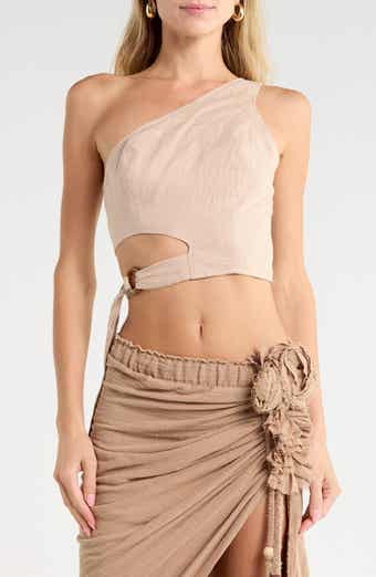 Gaia One-Shoulder Linen Crop Top