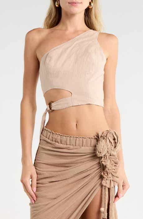 Gaia One-Shoulder Linen Crop Top