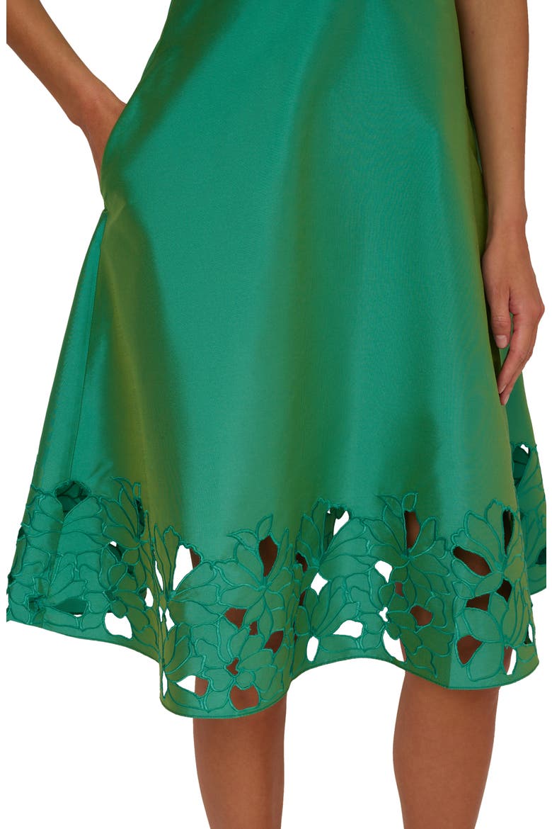 Cutwork Detail Taffeta Cocktail Dress, Alternate, color, PALM LEAF