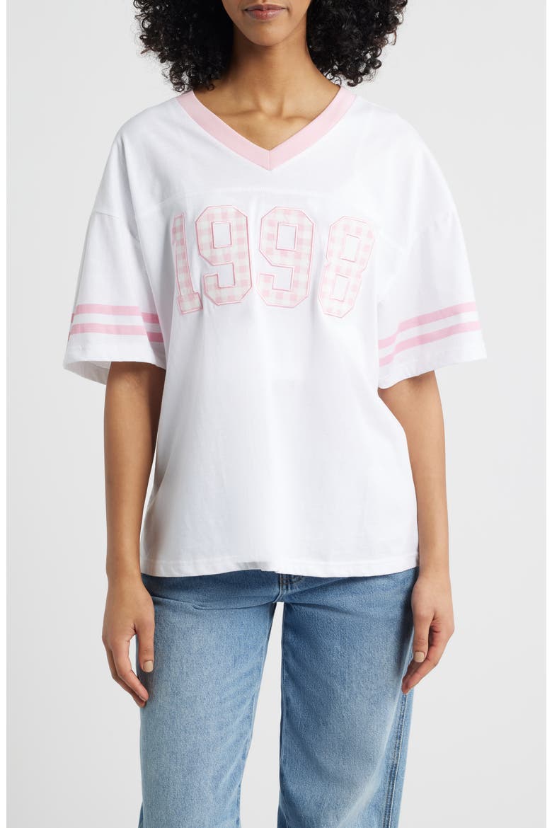 1998 Appliqué Cotton Graphic T-Shirt, Main, color, BRIGHT WHITE/ ROSE
