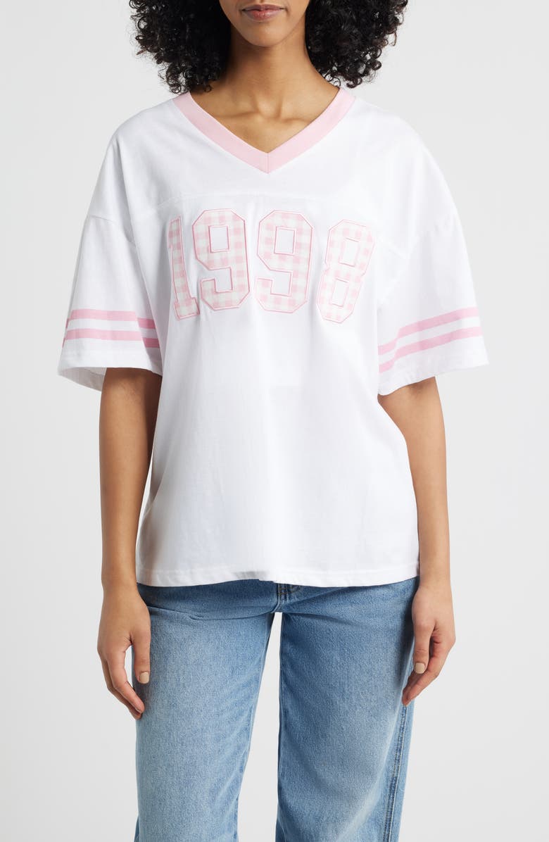 GOLDEN HOUR 1998 Appliqué Cotton Graphic T-Shirt, Main, color, Bright White/ Rose