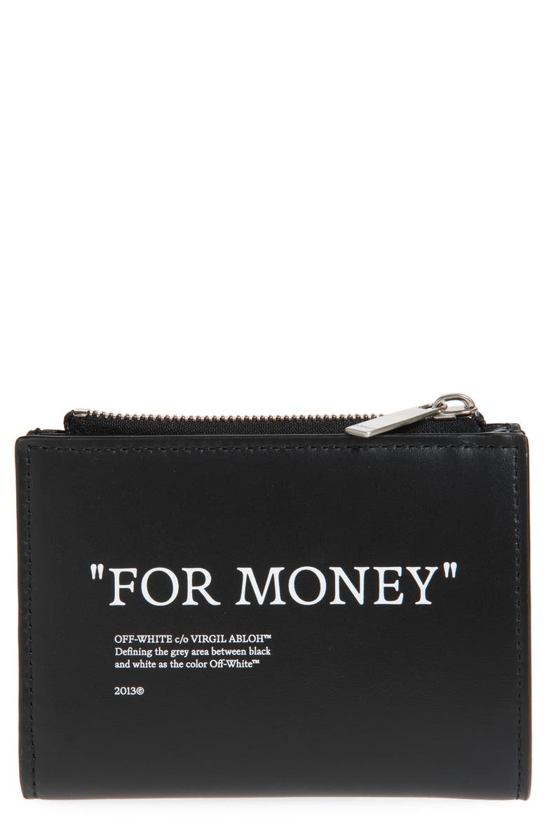 Off-White Quote Leather Bifold Zip Wallet, Main, color,