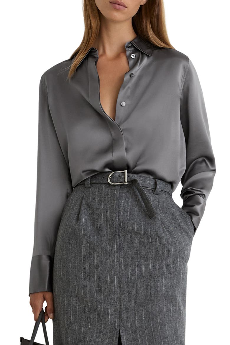 Ameira Silk Shirt, Main, color, DARK GREY