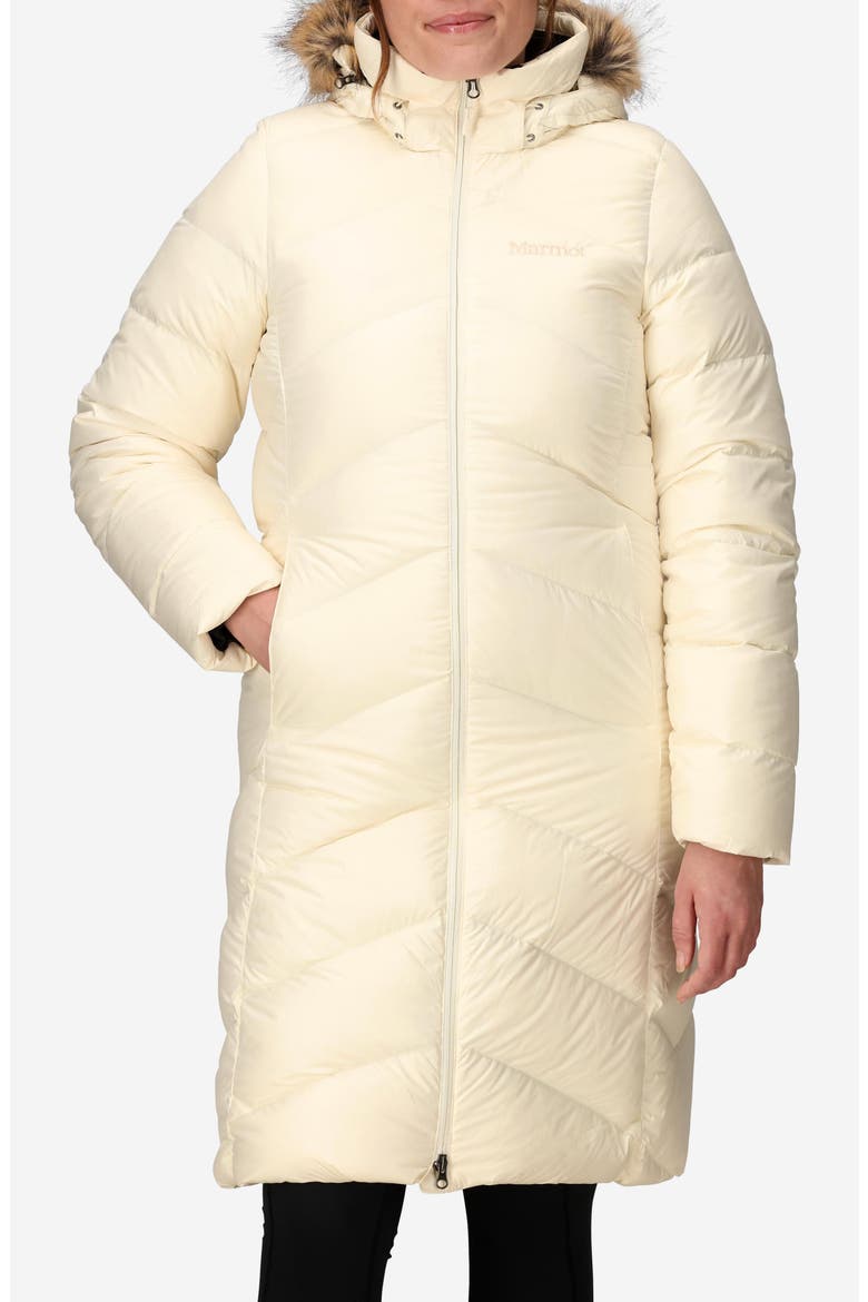 Montreaux 700 Fill Power Down Hooded Coat with Faux Fur Trim, Main, color, PAPYRUS