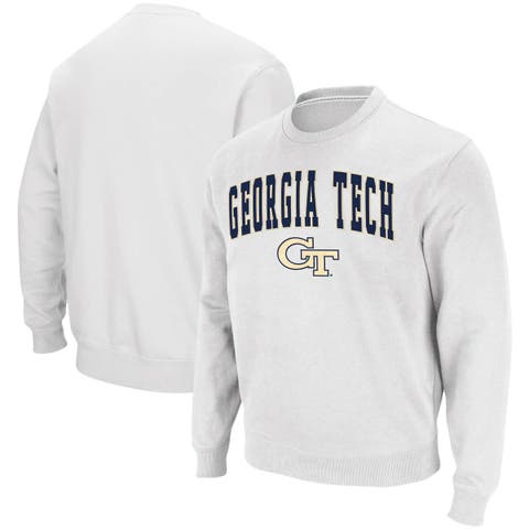 Men's Colosseum White Georgia Tech Yellow Jackets Arch & Logo Tackle Twill Pullover Sweatshirt