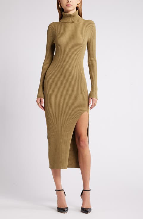 Rib Long Sleeve Turtleneck Sweater Dress